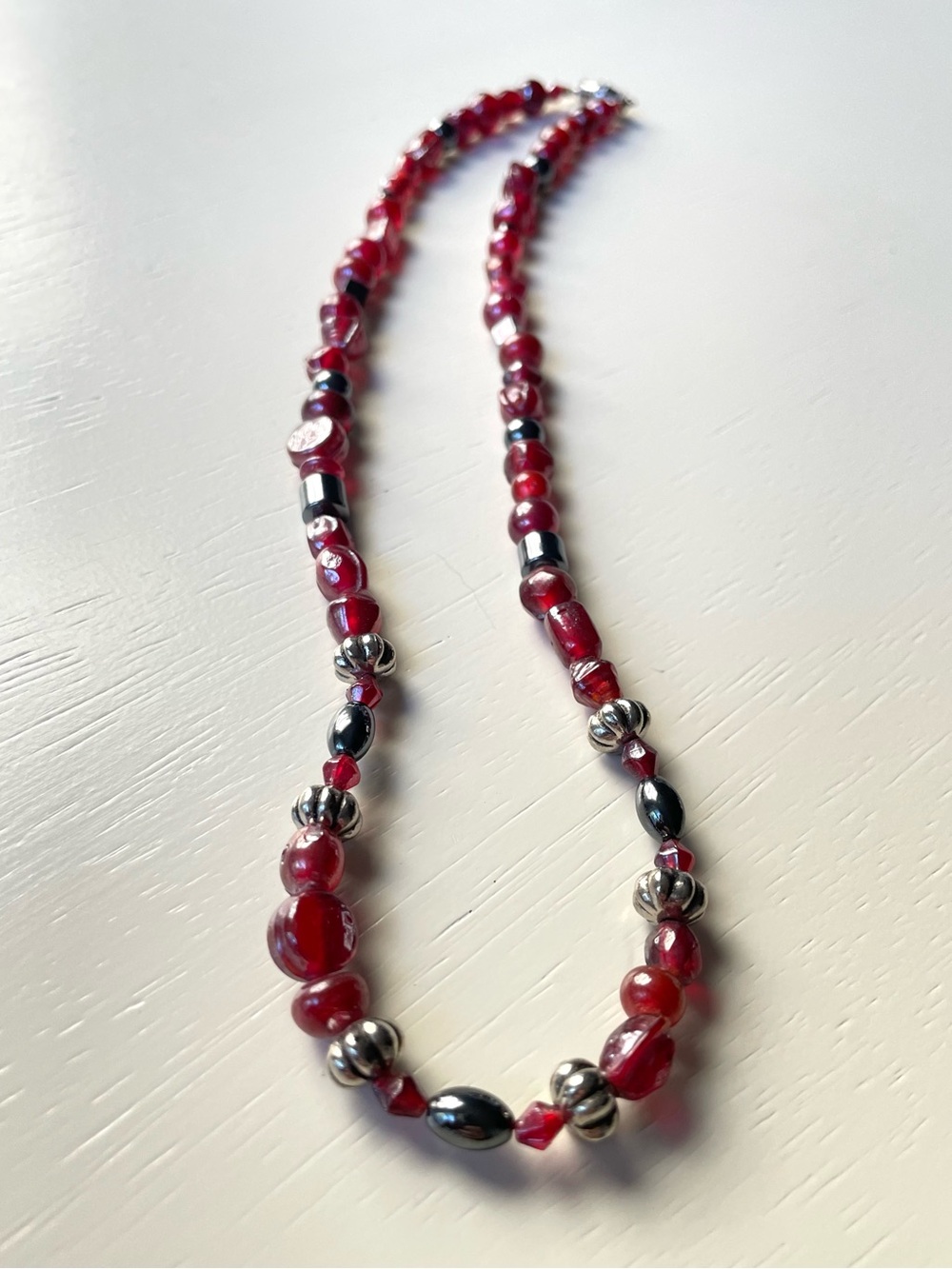 Vintage art glass & hematite beaded choker necklace boho pomegranate